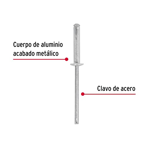 Bolsa con 50 remaches 1/8' x 1/2' de aluminio, ala 1/4