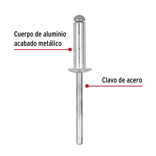 Bolsa con 50 remaches 3/16' x 3/8' de aluminio, ala 3/8'
