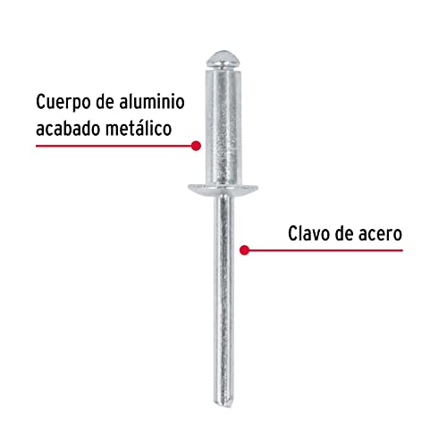Bolsa con 50 remaches 3/16' x 1/2' de aluminio, ala 3/8'