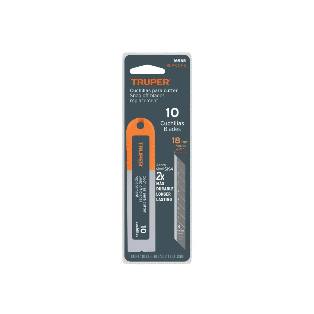 [TP-16965] Estuche con 10 cuchillas SK4 de 18 mm para cutter, TRUPER