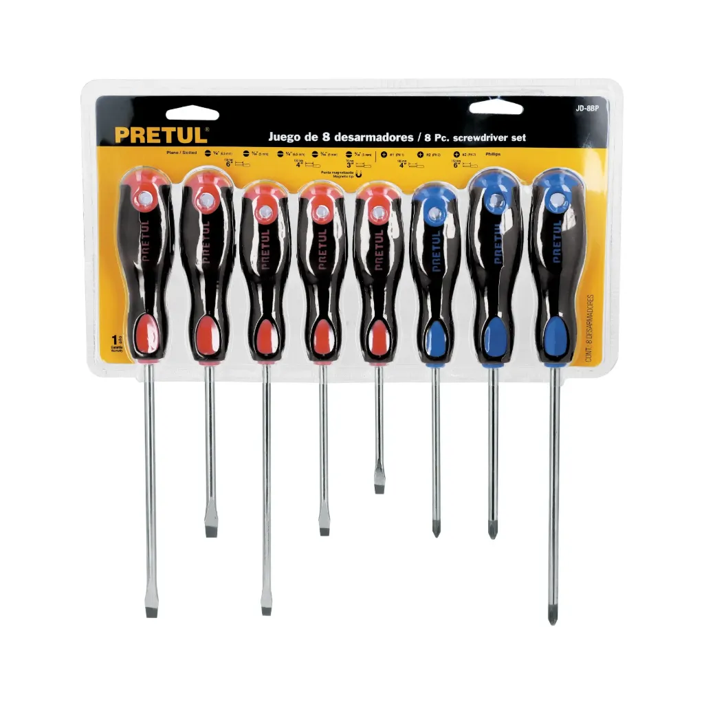 Juego de 8 desarmadores mango Comfort Grip, PRETUL