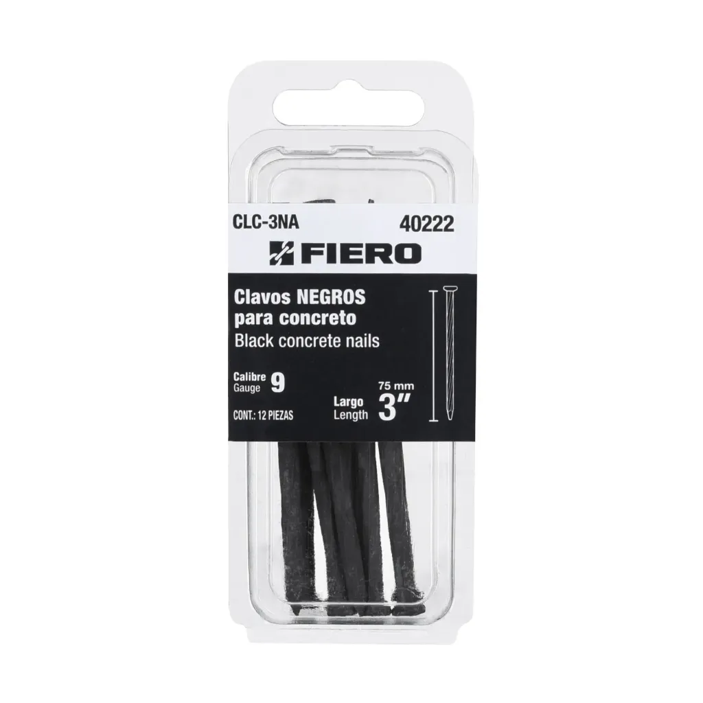 [TP-40222] Blíster con 12 clavos negros para concreto 3', FIERO