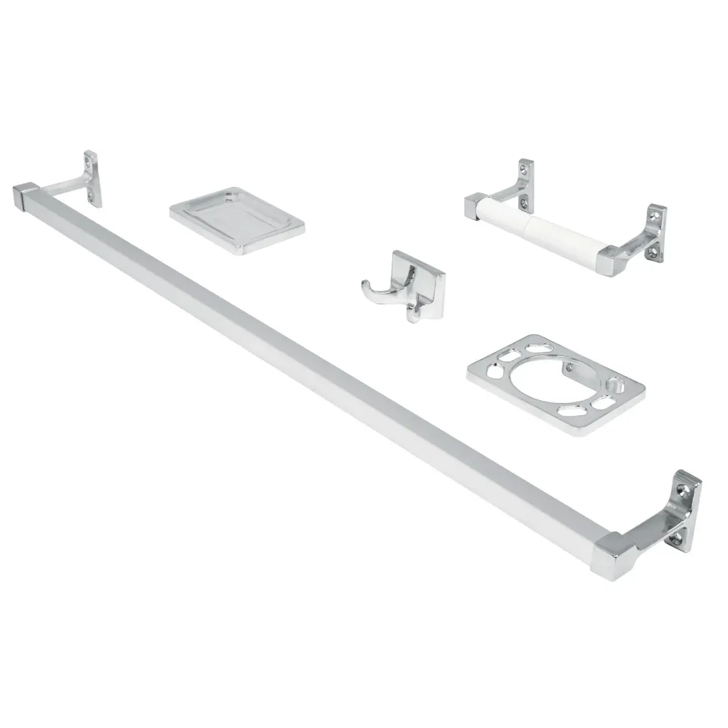 Juego de 5 accesorios para baño, metálicos, cromo, BASIC