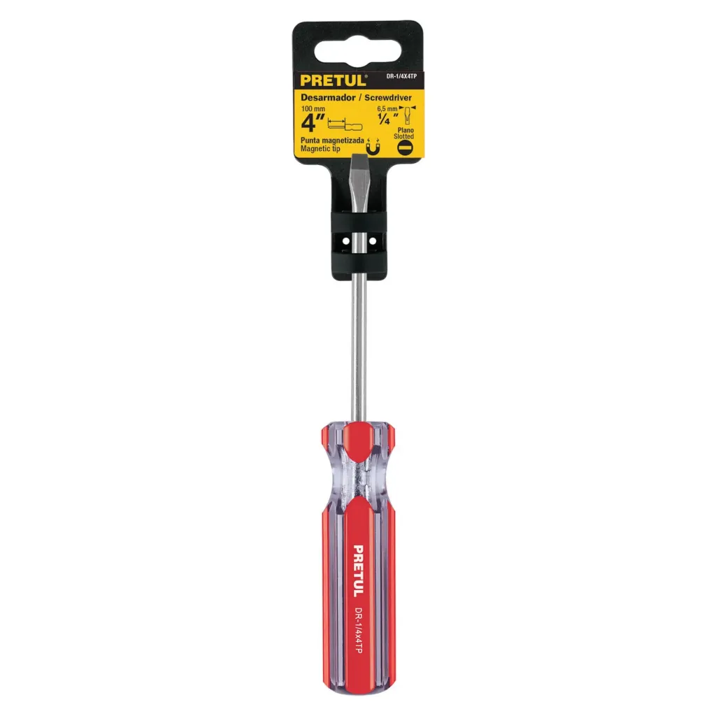 [21459] Desarmador plano 1/4 x 4' mango de PVC, PRETUL