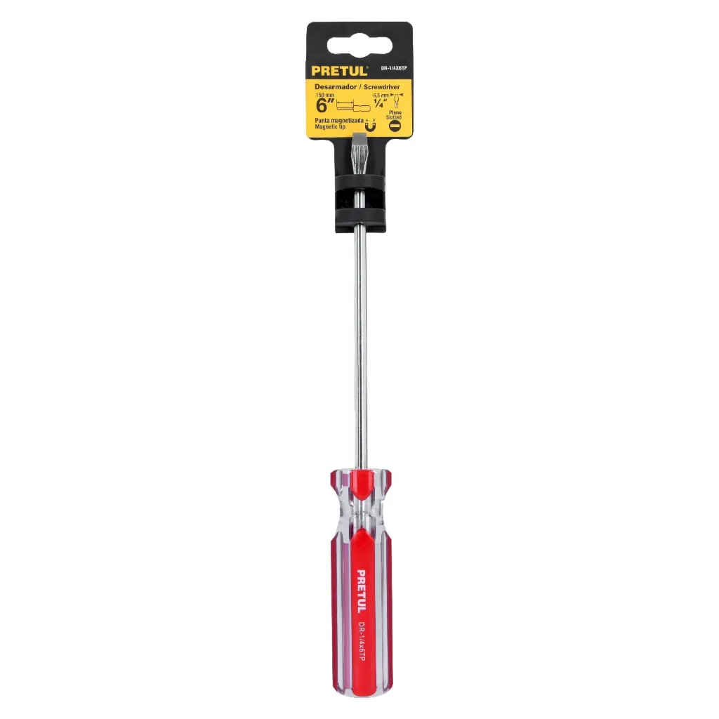 Desarmador plano 1/4 x 6' mango de PVC, PRETUL
