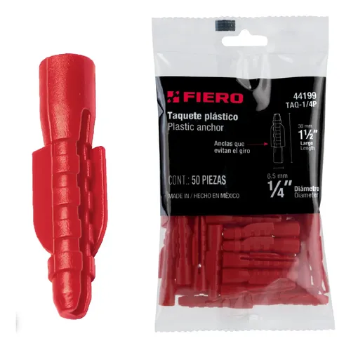 Bolsa con 50 taquetes de plástico 1/4', FIERO