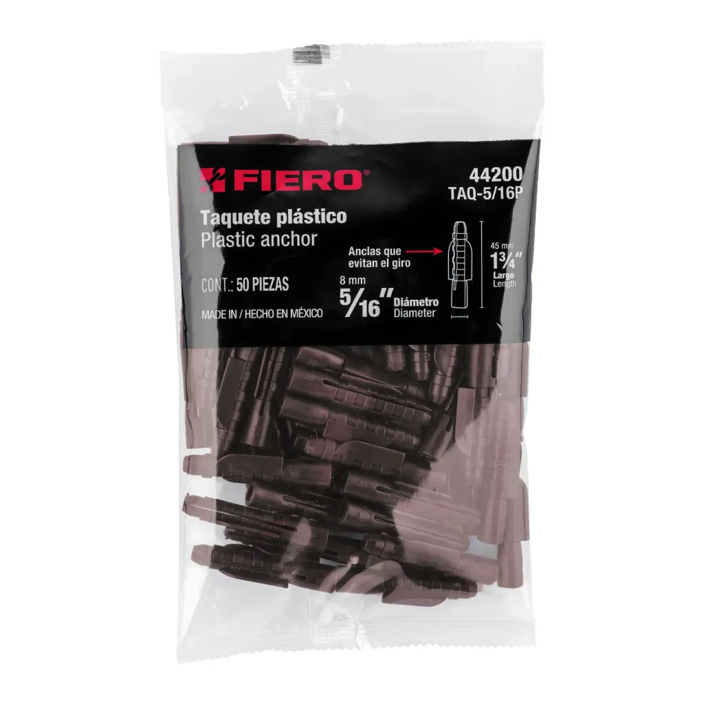 [TP-44200] Bolsa con 50 taquetes de plástico 5/16', FIERO