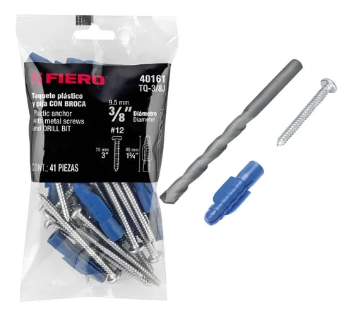 [TP-40161] Kit de 20 taquetes 3/8' con pijas #12 y 1 broca 3/8', FIERO