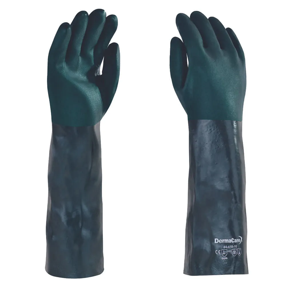 [44418] Guantes de PVC multiusos DermaCare 44-418 doble inmersión verde 45cm