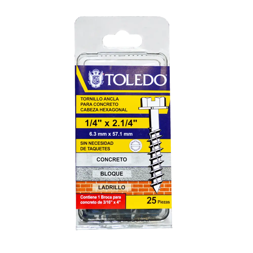 Tornillo ancla p/concreto cabeza hex 1/4" x2. 1/4"