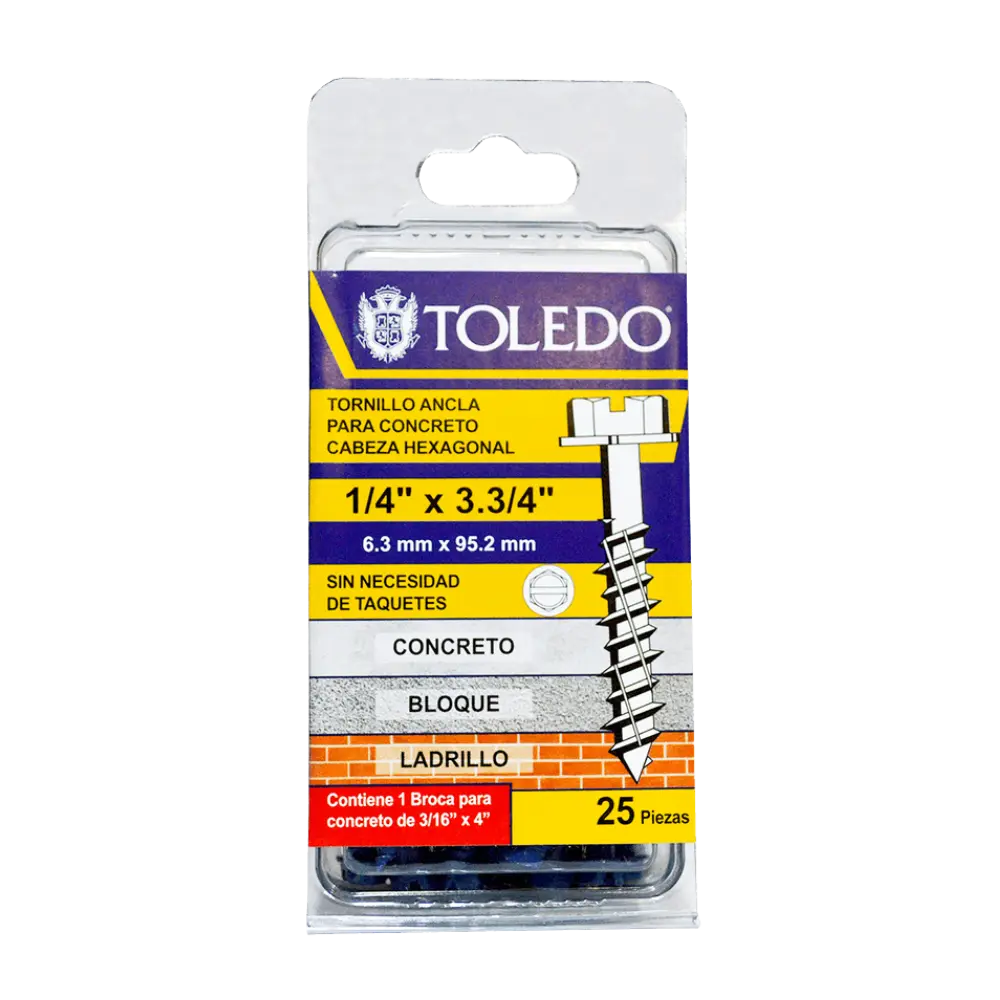 Tornillo ancla p/concreto cabe hex 1/4" x 3.3/4"