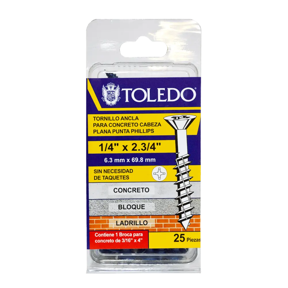 [DCP670] Tornillo ancla  p/concreto cab plana Ph 1/4" x2.3/4"