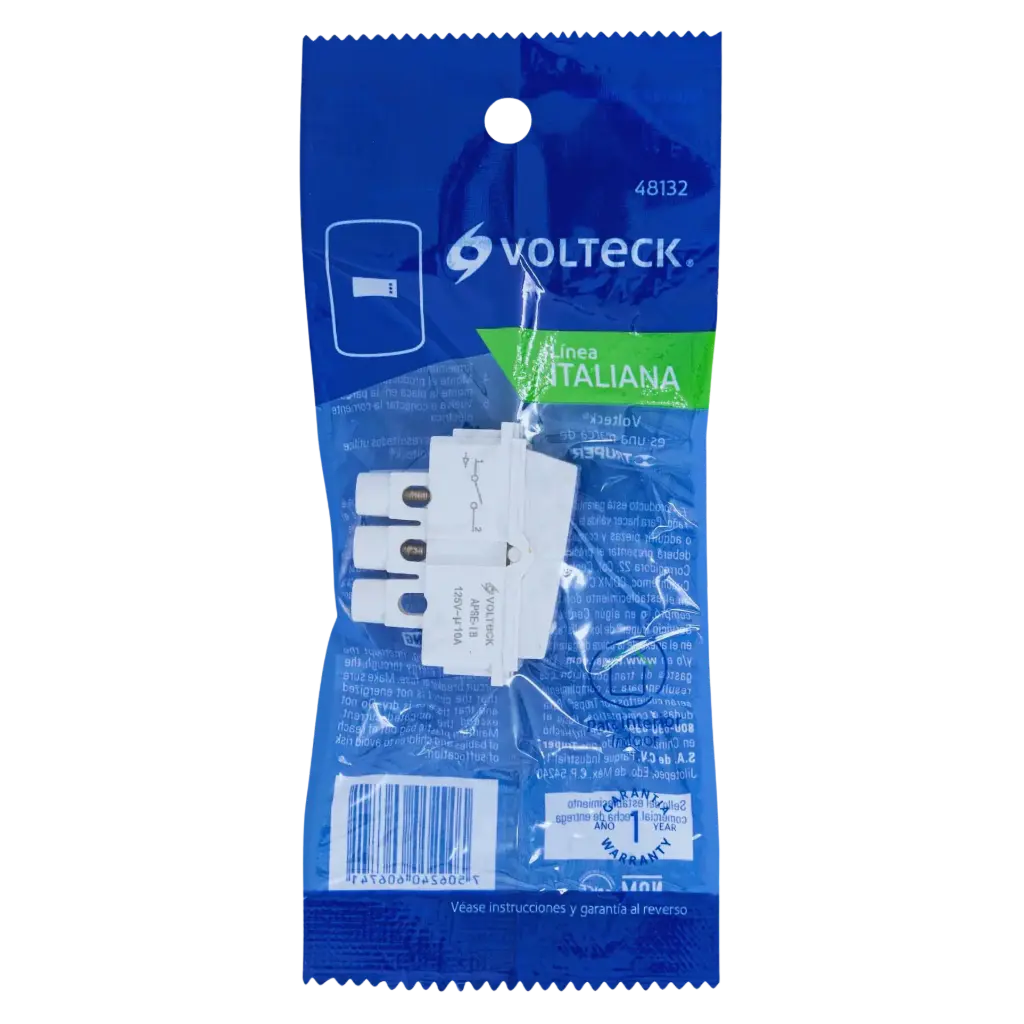 [48132] Interruptor sencillo, línea Italiana, color blanco, Volteck 