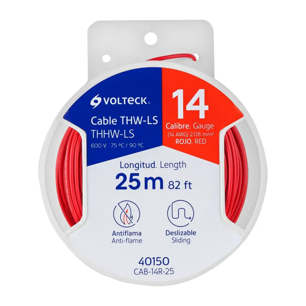 [40147] Carrete con 20 m de cable THHW-LS 12 AWG rojo, Volteck 