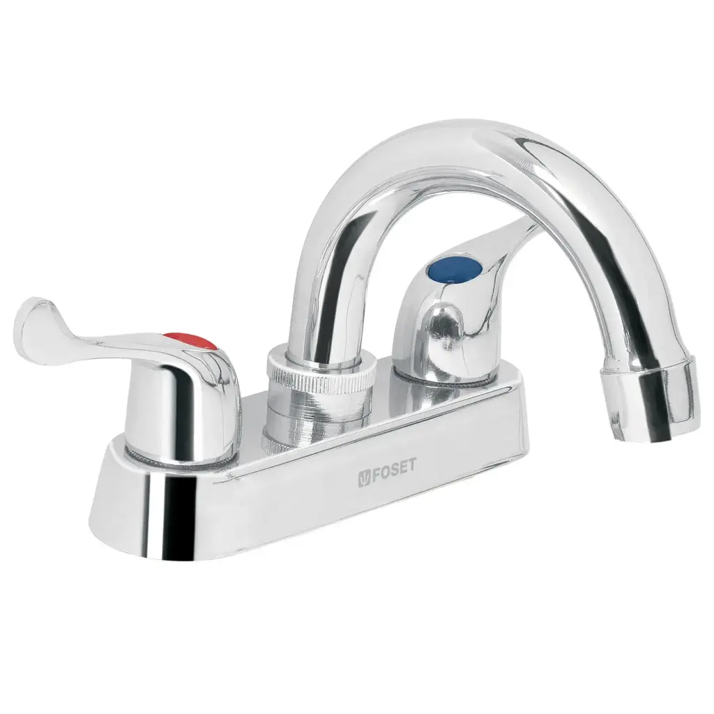 [49279] Mezcladora 4' para lavabo, cuello curvo, manerales palanca 