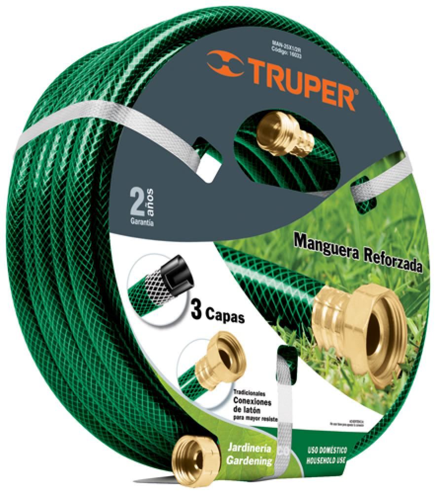 [16031] Manguera 1/2' Reforzada 3 Capas Conexiones Latón 15 M Truper MAN-15X1/2R